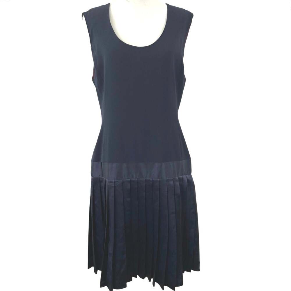 Vintage Saks Fifth Avenue Arthur Doucette Dress 8 Navy Pleated Drop Waist USA